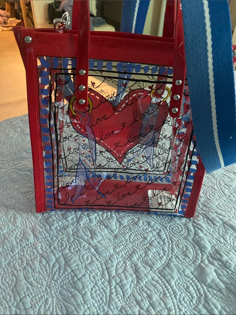 Brighton stripedRed Heart Clear Tote with Blue Stripe Strap carefree summer days - Picture 3 of 5